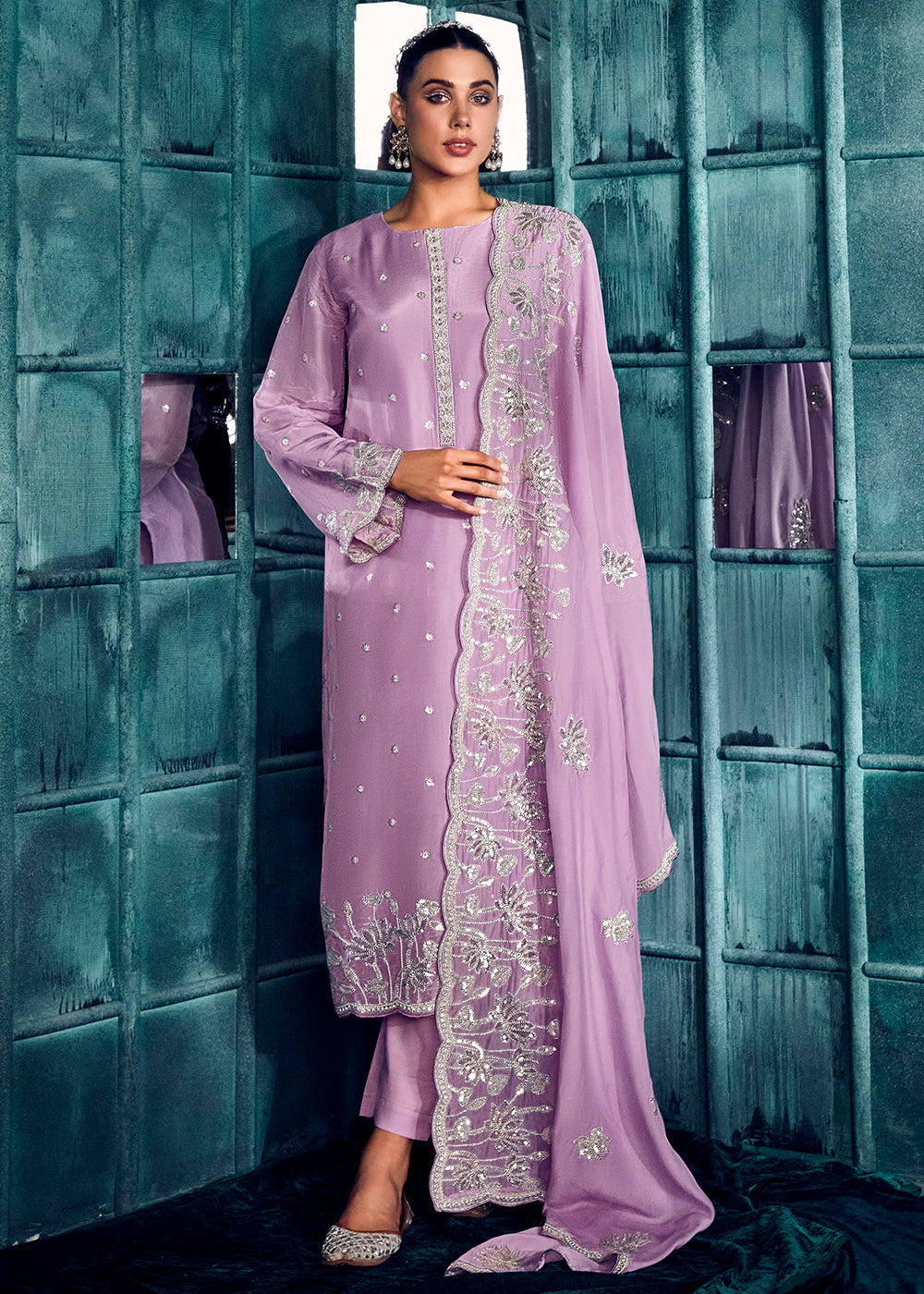 Shop Green Art Silk Salwar Suit Party Wear Online at Best Price | Cbazaar